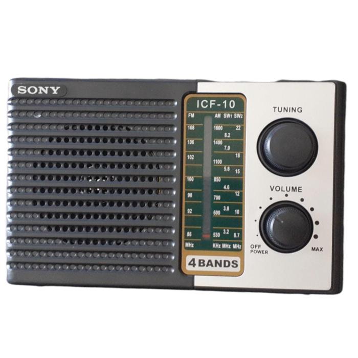 Radio Sony Pequeño Icf-10, Corriente Y Baterias, Negro/Gris